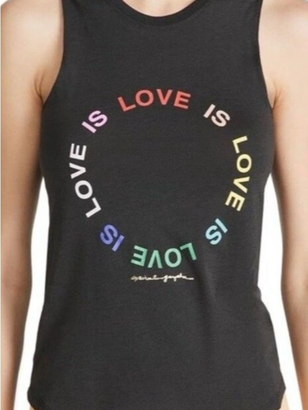 Spiritual Gangster Black Tank with Rainbow "Love Is Love" Circle